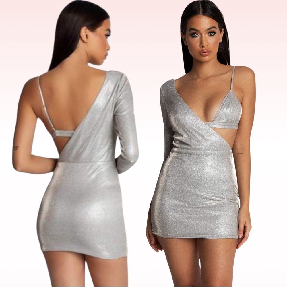 MESHKI Silver Glitter Bralette 2pc Dress (Sz XS)